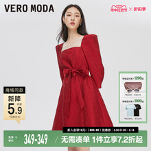 Vero Moda连衣裙2024春夏新款优雅方领收腰公主裙高端精致裙子