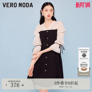 Vero Moda连衣裙夏千金风度假黑白拼接V领短裙32527C001