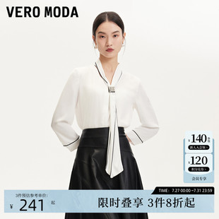 雪纺飘带仿珍珠胸针白衬衫 Vero 新款 Moda衬衫 优雅324331036 24秋季