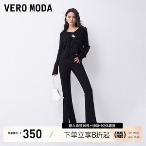 Vero Moda牛仔裤2023新款微喇叭裤高腰显瘦复古黑色裤子女▲