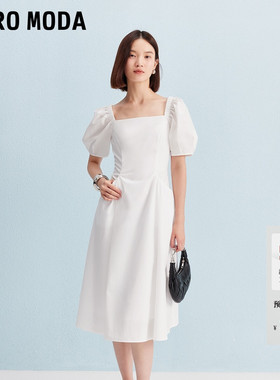 Vero Moda连衣裙2025夏季淑女风方领泡泡袖收腰A字裙32537B001