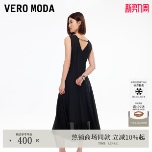 Vero Moda连衣裙2026春夏V领收腰后身镂空小黑裙32537A019
