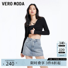 Vero Moda牛仔短裤女2025夏季新款纯棉短款水钻哥特风腰牌裙裤