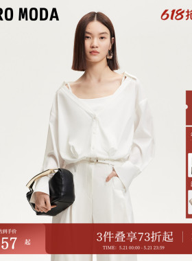 Vero Moda衬衫女夏季拼接纯色白色上衣百搭时髦325251006