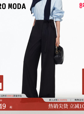 Vero Moda休闲裤女25秋季新款斜门襟系带高腰宽松阔腿裤棕色百搭