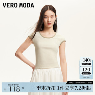 拼接竖坑条圆领修身 Vero 坎袖 新款 T恤简约百搭 ModaT恤2025夏季