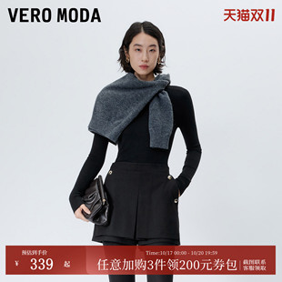 Vero Moda休闲裤女2026秋冬新款金属纽扣插兜侧拉链厚款休闲短裤