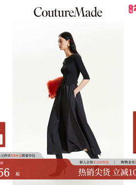 Vero Moda连衣裙春夏赫本风小黑裙长款气质拼接收腰长裙32337A008