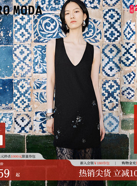 Vero Moda连衣裙秋冬含羊毛软糯A版无袖V领钉珠连衣裙32437A062