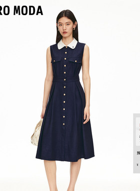 Vero Moda连衣裙2026夏季新款撞色翻领高腰线收褶中长裙3262SZ002