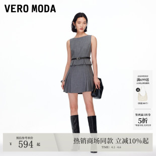 Vero 短裙减龄32537A033 Moda连衣裙2026春夏圆领腰带百褶无袖