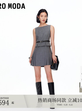 Vero Moda连衣裙2026春夏圆领腰带设计百褶无袖短裙32537A018