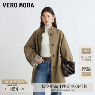 Vero Moda风衣女2026秋冬新款单排扣门襟翻领中长款外套326309004