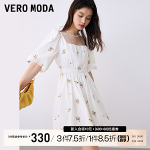 Vero Moda连衣裙2023秋冬新款优雅气质通勤度假碎花五分袖短裙女