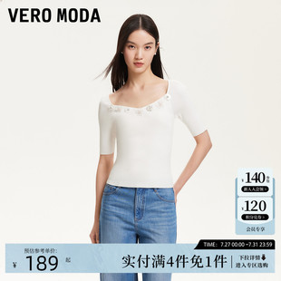 显瘦短袖 新款 花朵上衣五分袖 T恤 修身 Moda针织衫 Vero 2025夏季