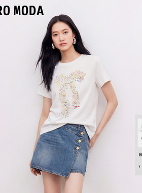 Vero ModaT恤女2026夏季新款纯棉正肩印花短袖上衣百搭简约