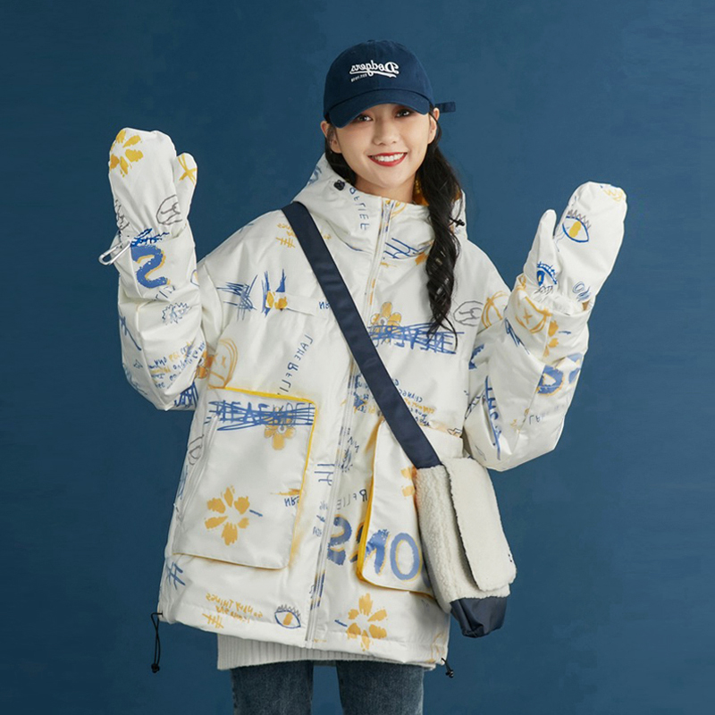 小众设计感印花羽绒服女短款