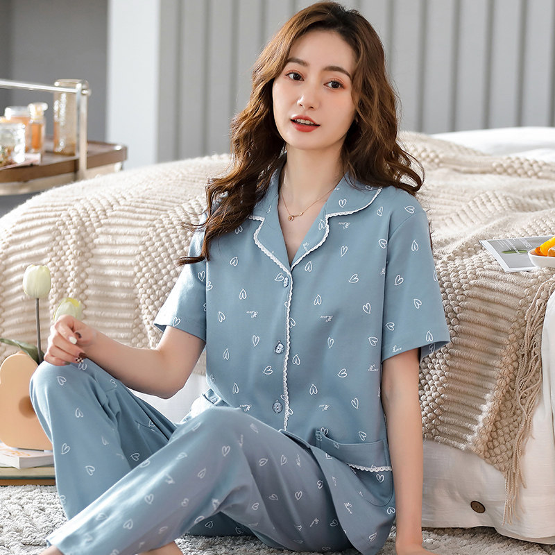 红豆睡衣女2023年新款夏季纯棉短袖长裤套装中老年妈妈薄款家居服