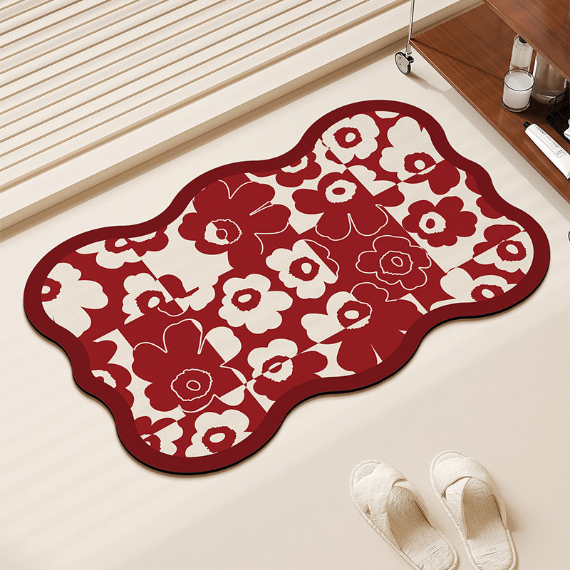 红色浴室地垫硅藻泥防滑吸水软脚垫子新年结婚乔迁卫生间厕所地毯,居家布艺,家用脚垫,淘宝优惠券,粉丝福利购,淘宝优惠卷