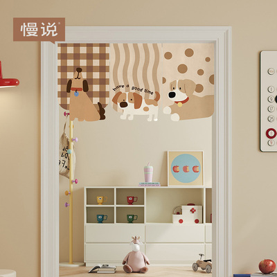 三角旗帘吊旗厨房现代卡通装饰半帘遮挡布帘魔术贴玄关门帘隔断帘