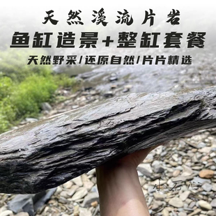 DIY造景鱼龟虎虾缸原生态溪流页岩片主石砂石装 饰假山组乌龟晒台