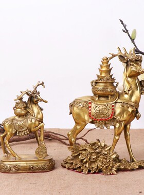 进宝鹿家居办公室工艺品摆件 铜鹿 元宝鹿 聚宝盆鹿