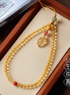 优化黄水晶手机链女合成水晶狐狸复古文艺范手机挂绳挂件小众