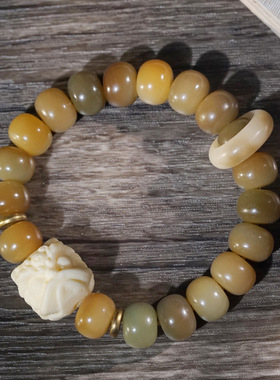 天然风化菩提根象牙果醒狮手串男手持文玩盘玩绕指柔手链女士