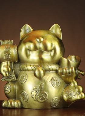 黄铜猫 元宝猫 聚宝盆福猫 家居店铺摆件 厂家批发 开运猫 财猫
