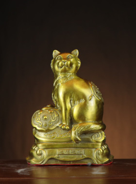 铜猫 铜如意猫 底座如意猫摆件 家居店铺装饰铜摆件