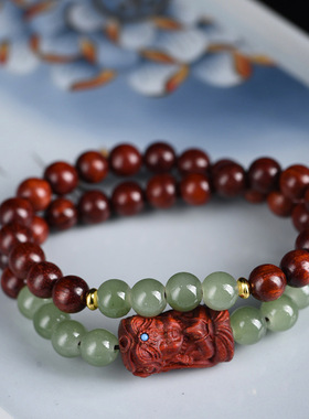 非洲小叶紫檀赞比亚血檀8MM双圈手链DIY东陵玉雕刻度母男女款