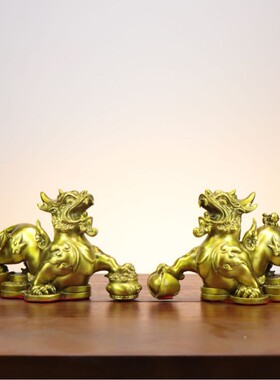 铜貔貅摆件公母一对聚财全纯黄铜貔恘客厅家居用皮丘貔犰