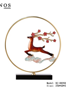 现代简约门厅玄关梅花鹿摆设客厅风水铜小鹿中式抽象水晶假山摆件