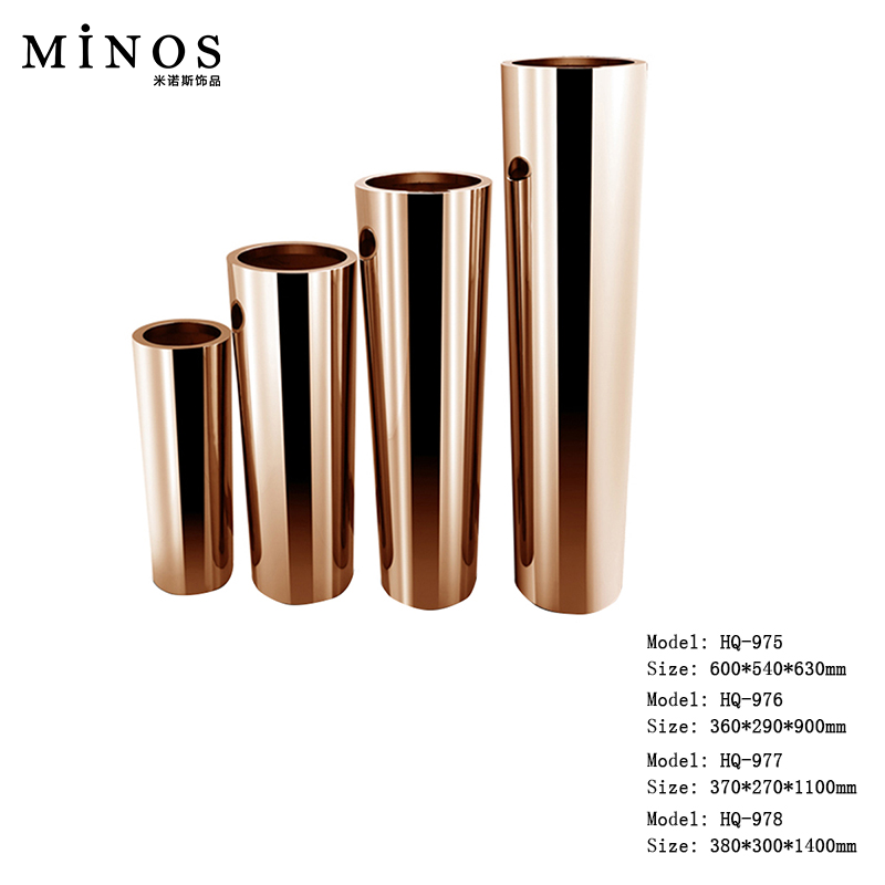 现代轻奢酒店会所大堂花艺大花瓶高端别墅金属圆锥形花器客厅花桶