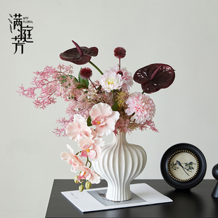 烟霞花束复古侘寂风法式异形耸肩陶瓷花瓶客厅玄关插花艺术摆件