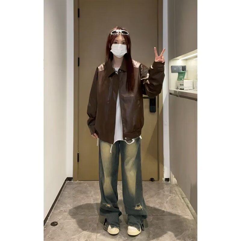 2024春秋潮流宽松机车服皮衣男潮痞帅气高级感飞行员PU皮夹克外套
