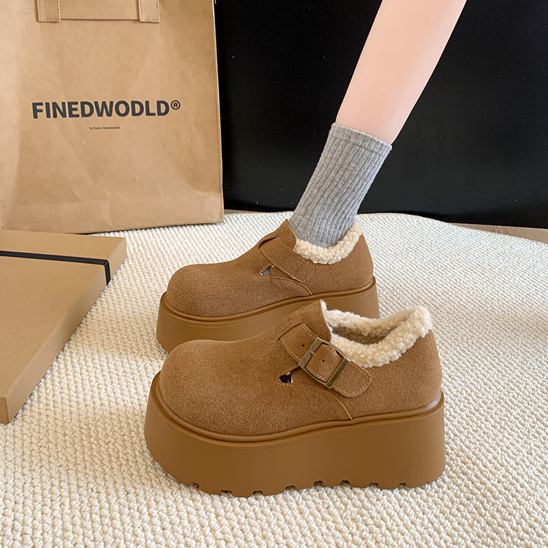 法式优雅气质厚底保暖面包棉鞋女款2025新款增高加绒加厚勃肯鞋子
