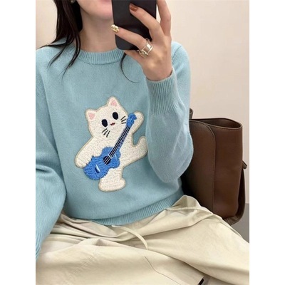 秋冬女士小猫毛衣女款2025新款短款针织打底衫内搭可外穿上衣冬季