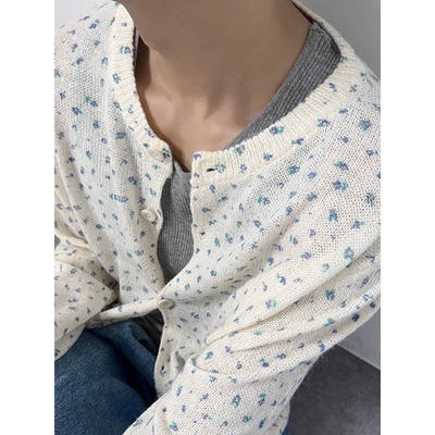 法式慵懒小碎花毛织开衫软糯高级感亲肤宽松清新秋冬季外套男女潮