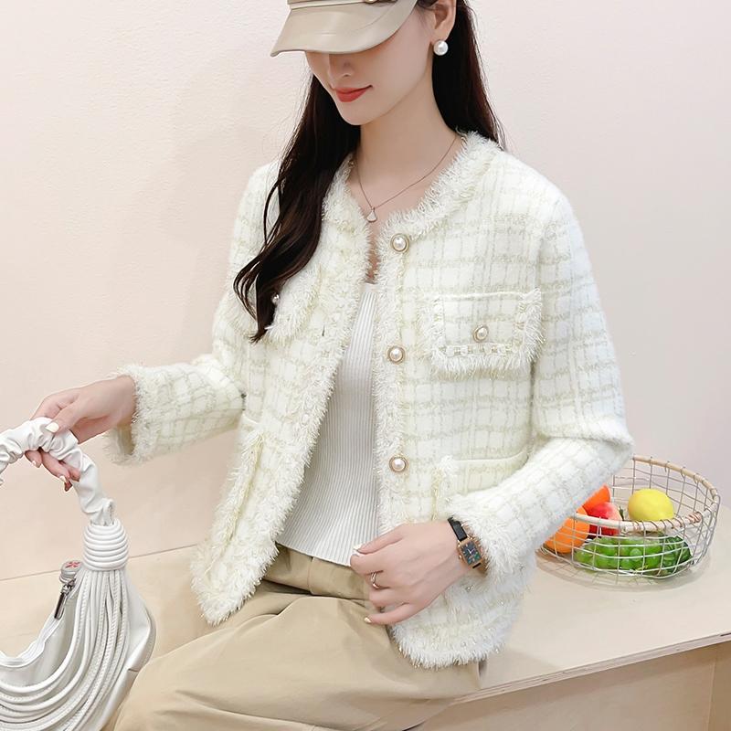 高级感小香风水貂绒毛衣开衫外套女秋冬新款显瘦法式流苏宽松上衣