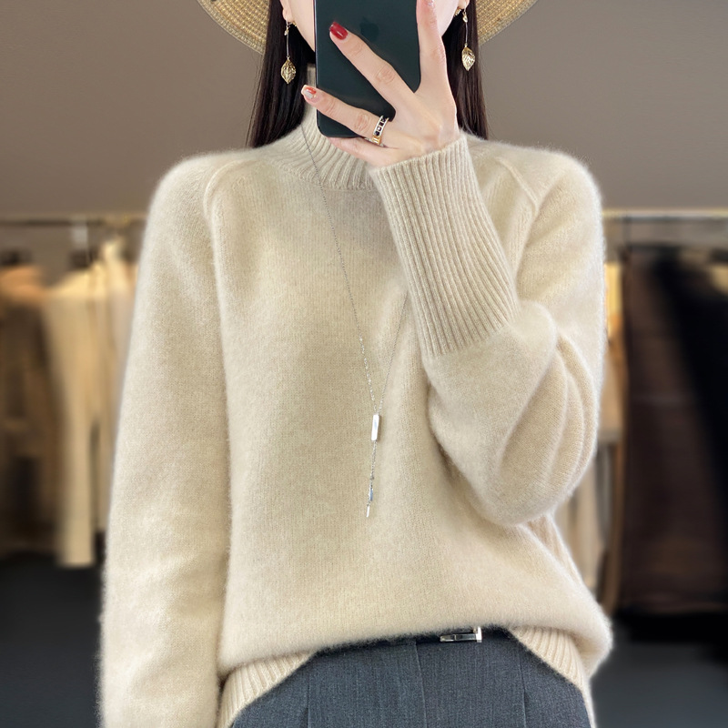 新款慵懒风加厚高领纯羊毛衫女款长袖针打底织上衣23秋冬羊绒毛衣