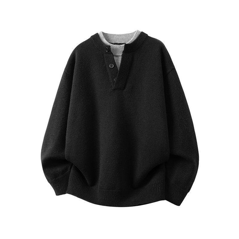 秋冬新款假两件毛衣男款美式V领针织衫男内搭青少年宽松百搭上衣,男装,针织衫/毛衣,淘宝优惠券,粉丝福利购,淘宝优惠卷