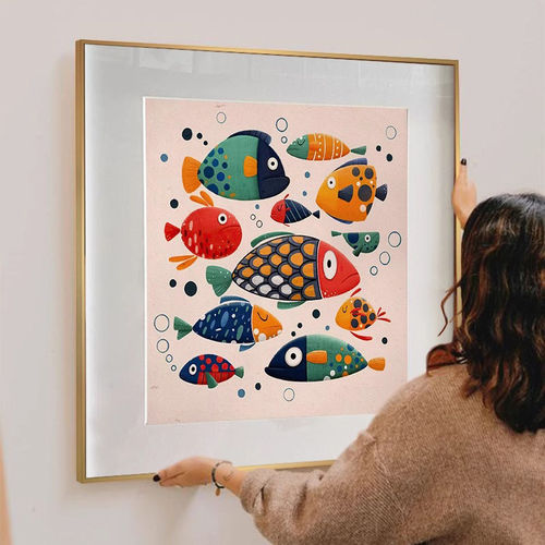 ins风年年有鱼壁画现代简约风客厅装饰画温馨卧室床头卡纸挂画 - 封面