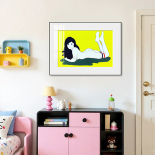 天野健潮流版画小众艺术抽象卧室床头背景墙挂画潮流艺术美女壁画