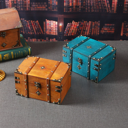 创意复古做旧木质带锁桌面收纳盒