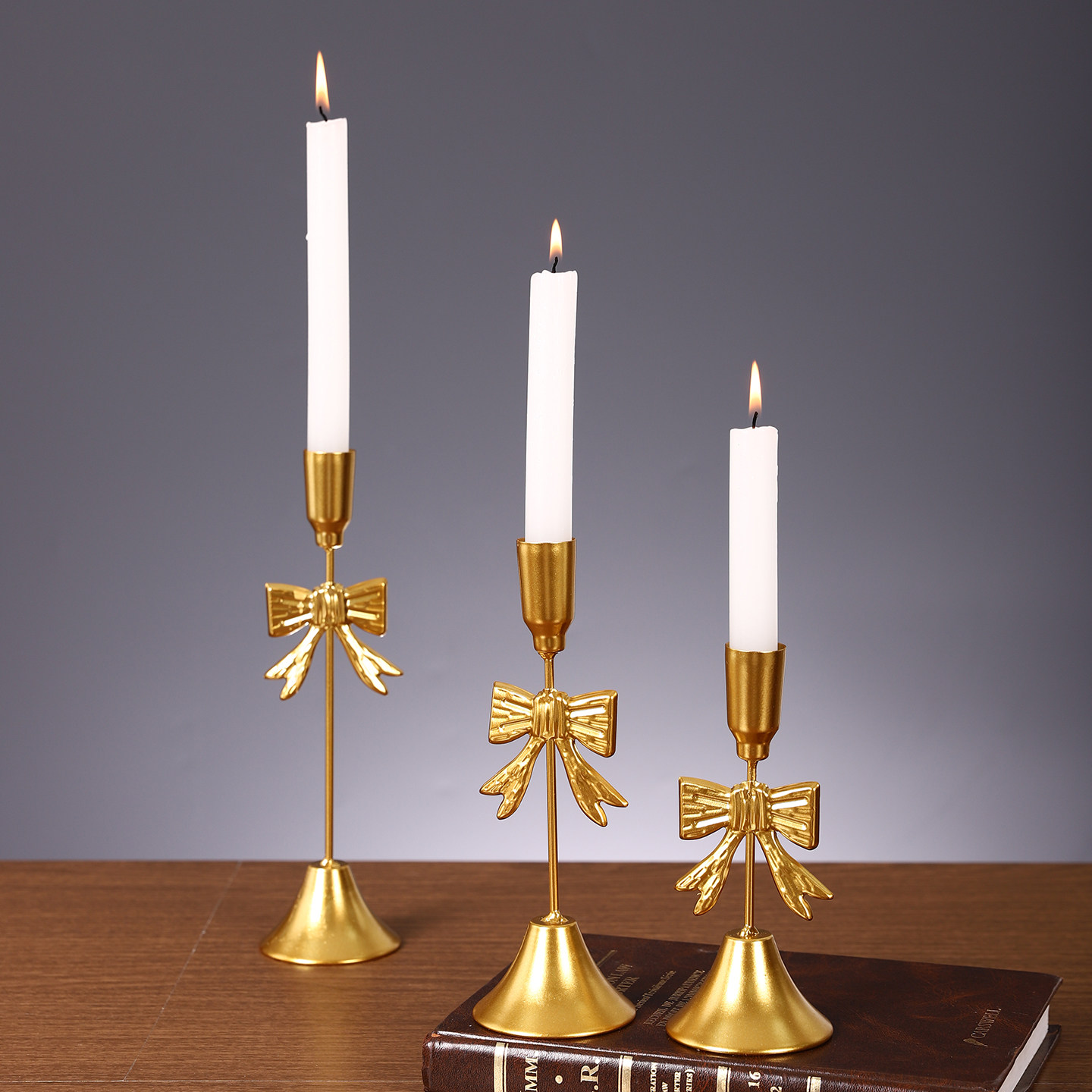 法式复古蝴蝶结金属烛件摆件