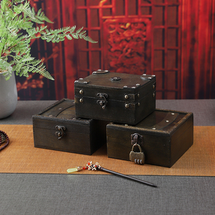 密室逃脱搜证道具密码盒复古藏宝箱带锁桌面收纳盒正方形小木匣子