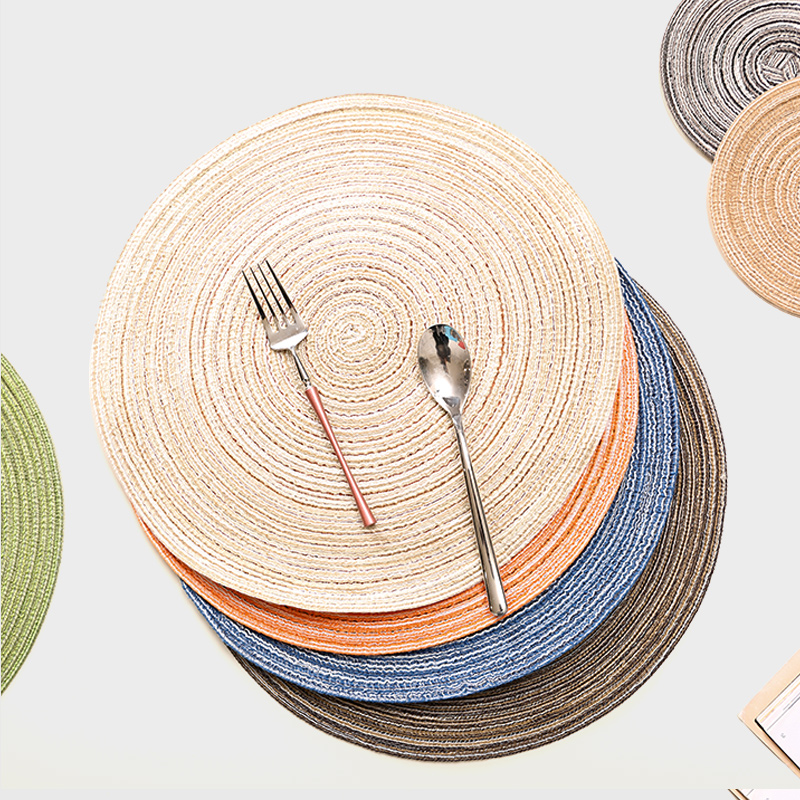 北欧简约圆形棉线+苎麻餐垫杯垫