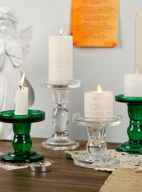 欧式复古水晶罗马柱玻璃烛台摆件轻奢风香薰蜡烛台座家用拍照道具