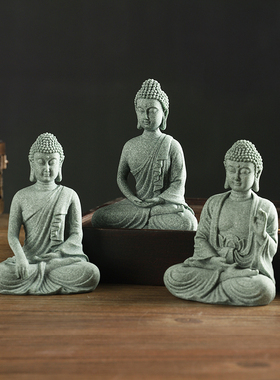 禅意新中式佛像鱼缸造景摆件阿弥陀佛石头小雕塑盆景微景观装饰品